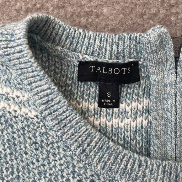 Talbots Sweater Womens Small Light Teal Blue Striped Knit Top Pullover Zip Back - Picture 3 of 7